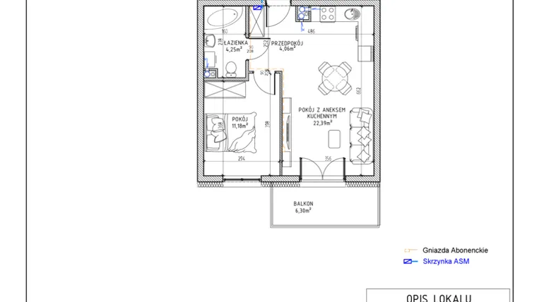 Rzut - Mieszkanie na sprzedaż 2 pokoje o powierzchni 41,88 m² - numer 27 w Harmonia bud. M3