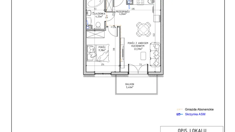 Rzut - Mieszkanie na sprzedaż 2 pokoje o powierzchni 41,88 m² - numer 31 w Harmonia bud. M3