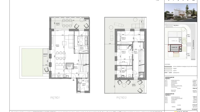Rzut - Mieszkanie na sprzedaż 4 pokoje o powierzchni 127,29 m² - numer B2 w Stokrotki Koncept