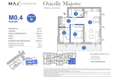 Rzut - Mieszkanie na sprzedaż 3 pokoje o powierzchni 61,17 m² - numer M0.4 w Osiedle Majowe 2.0