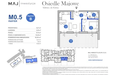 Rzut - Mieszkanie na sprzedaż 2 pokoje o powierzchni 34,1 m² - numer M0.5 w Osiedle Majowe 2.0