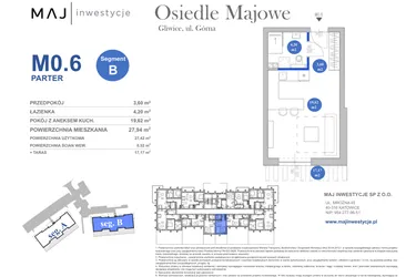 Rzut - Mieszkanie na sprzedaż 1 pokój o powierzchni 27,42 m² - numer M0.6 w Osiedle Majowe 2.0