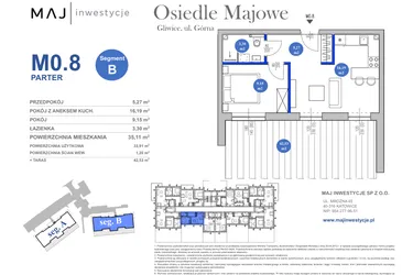 Rzut - Mieszkanie na sprzedaż 2 pokoje o powierzchni 33,91 m² - numer M0.8 w Osiedle Majowe 2.0