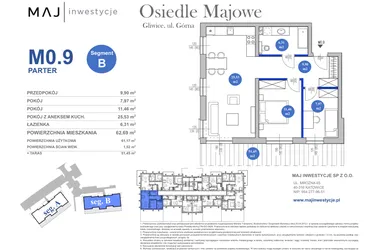 Rzut - Mieszkanie na sprzedaż 3 pokoje o powierzchni 61,17 m² - numer M0.9 w Osiedle Majowe 2.0