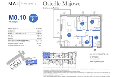 Rzut - Mieszkanie na sprzedaż 3 pokoje o powierzchni 60,27 m² - numer M0.10 w Osiedle Majowe 2.0