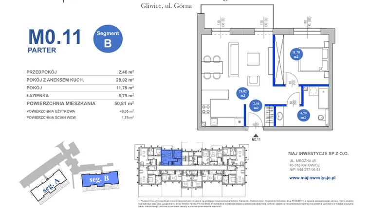 Rzut - Mieszkanie na sprzedaż 2 pokoje o powierzchni 49,05 m² - numer M0.11 w Osiedle Majowe 2.0