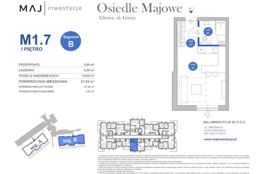 Rzut - Mieszkanie na sprzedaż 1 pokój o powierzchni 27,42 m² - numer M1.7 w Osiedle Majowe 2.0