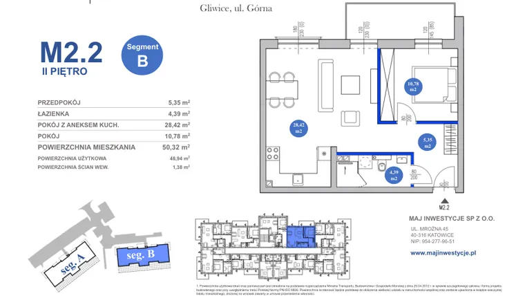 Rzut - Mieszkanie na sprzedaż 2 pokoje o powierzchni 48,94 m² - numer M2.2 w Osiedle Majowe 2.0