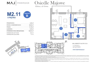 Rzut - Mieszkanie na sprzedaż 2 pokoje o powierzchni 49,05 m² - numer M2.11 w Osiedle Majowe 2.0