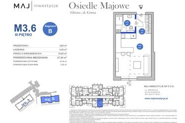 Rzut - Mieszkanie na sprzedaż 1 pokój o powierzchni 27,42 m² - numer M3.6 w Osiedle Majowe 2.0