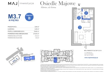 Rzut - Mieszkanie na sprzedaż 1 pokój o powierzchni 27,42 m² - numer M3.7 w Osiedle Majowe 2.0