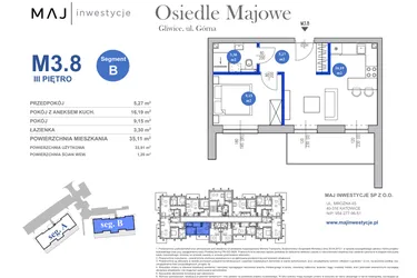 Rzut - Mieszkanie na sprzedaż 2 pokoje o powierzchni 33,91 m² - numer M3.8 w Osiedle Majowe 2.0