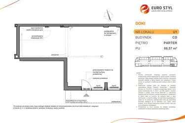 Rzut - Lokal użytkowy na sprzedaż 1 pokój o powierzchni 68,57 m² - numer DK/CD/U1 w DOKI Living