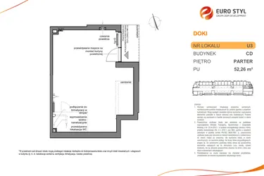 Rzut - Lokal użytkowy na sprzedaż 1 pokój o powierzchni 52,53 m² - numer DK/CD/U3 w DOKI Living