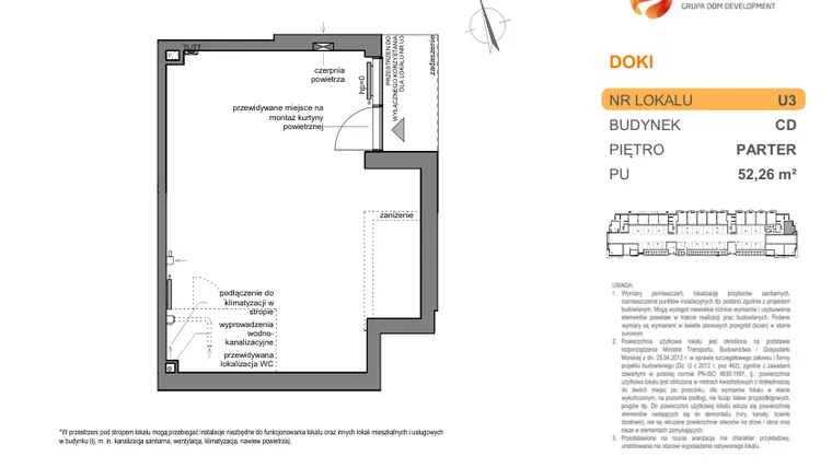 Rzut - Lokal użytkowy na sprzedaż 1 pokój o powierzchni 52,53 m² - numer DK/CD/U3 w DOKI Living