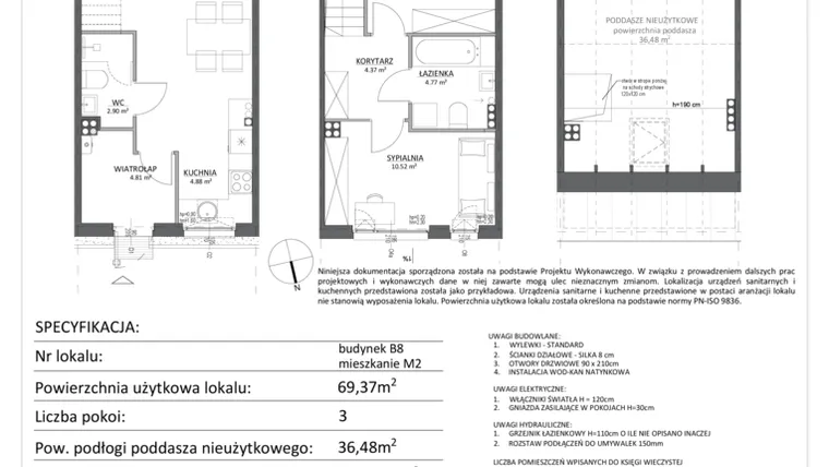 Rzut - Mieszkanie na sprzedaż 3 pokoje o powierzchni 69,37 m² - numer B8/2 w Libre Park