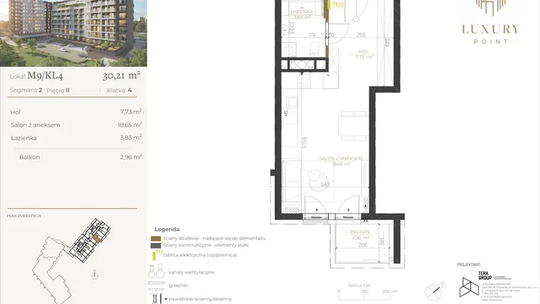 Rzut - Mieszkanie na sprzedaż 1 pokój o powierzchni 30,21 m² - numer M9/KL4 w LUXURY POINT