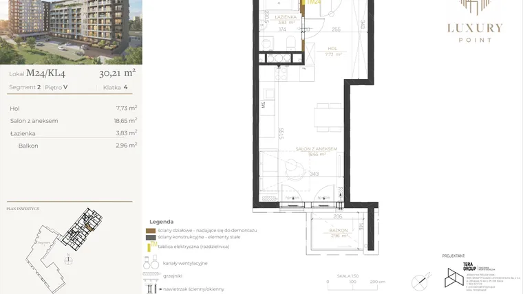 Rzut - Mieszkanie na sprzedaż 1 pokój o powierzchni 30,21 m² - numer M24/KL4 w LUXURY POINT