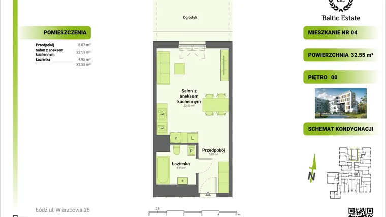 Rzut - Mieszkanie na sprzedaż 1 pokój o powierzchni 32,55 m² - numer 00.M.04 w Dom Architekta