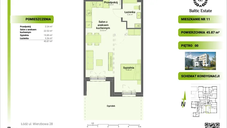 Rzut - Mieszkanie na sprzedaż 2 pokoje o powierzchni 45,87 m² - numer 00.M.11 w Dom Architekta