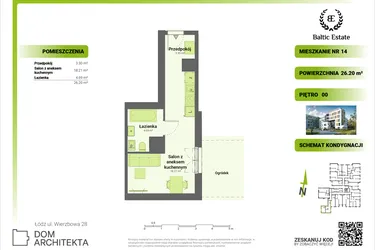 Rzut - Mieszkanie na sprzedaż 1 pokój o powierzchni 26,2 m² - numer 00.M.14 w Dom Architekta
