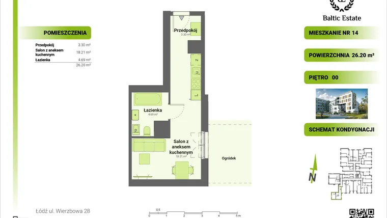 Rzut - Mieszkanie na sprzedaż 1 pokój o powierzchni 26,2 m² - numer 00.M.14 w Dom Architekta