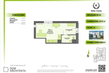 Rzut - Mieszkanie na sprzedaż 1 pokój o powierzchni 29,07 m² - numer 01.M.30 w Dom Architekta