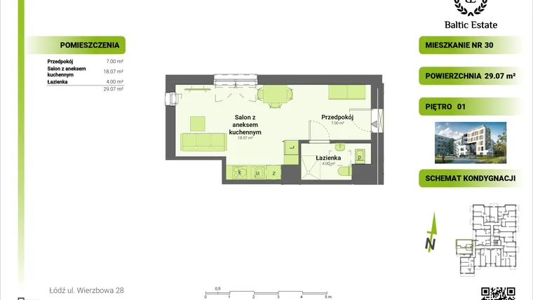 Rzut - Mieszkanie na sprzedaż 1 pokój o powierzchni 29,07 m² - numer 01.M.30 w Dom Architekta