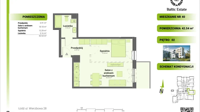 Rzut - Mieszkanie na sprzedaż 2 pokoje o powierzchni 42,54 m² - numer 02.M.40 w Dom Architekta