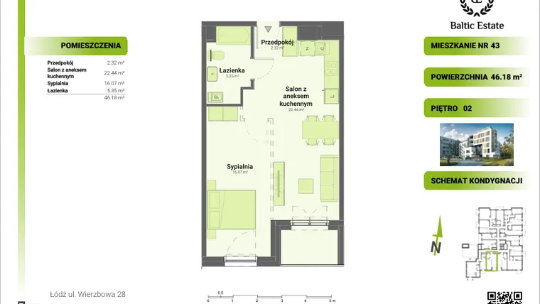 Rzut - Mieszkanie na sprzedaż 2 pokoje o powierzchni 46,18 m² - numer 02.M.43 w Dom Architekta
