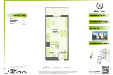 Rzut - Mieszkanie na sprzedaż 1 pokój o powierzchni 33,22 m² - numer 04.M.66 w Dom Architekta
