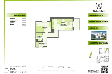 Rzut - Mieszkanie na sprzedaż 2 pokoje o powierzchni 41,14 m² - numer 04.M.67 w Dom Architekta