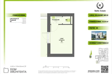 Rzut - Lokal użytkowy na sprzedaż 2 pokoje o powierzchni 14,62 m² - numer 00.U.02 w Dom Architekta
