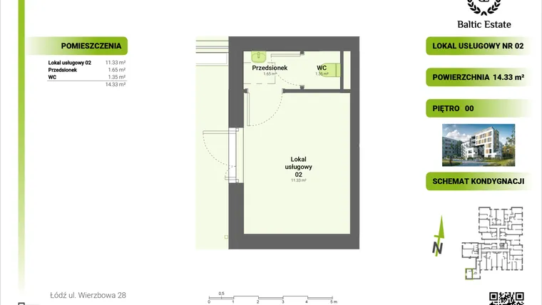 Rzut - Lokal użytkowy na sprzedaż 2 pokoje o powierzchni 14,62 m² - numer 00.U.02 w Dom Architekta