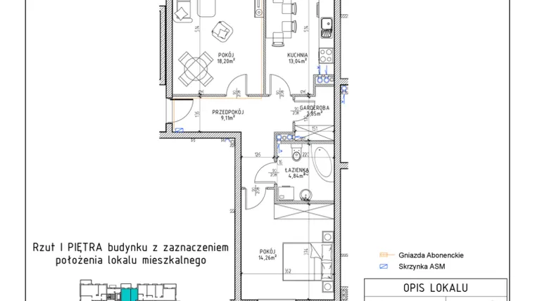 Rzut - Mieszkanie na sprzedaż 2 pokoje o powierzchni 62,3 m² - numer 6 w Osiedle Sady bud. E4