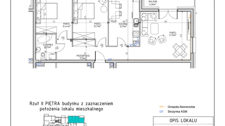 Rzut - Mieszkanie na sprzedaż 3 pokoje o powierzchni 76,08 m² - numer 29 w Osiedle Sady bud. E4