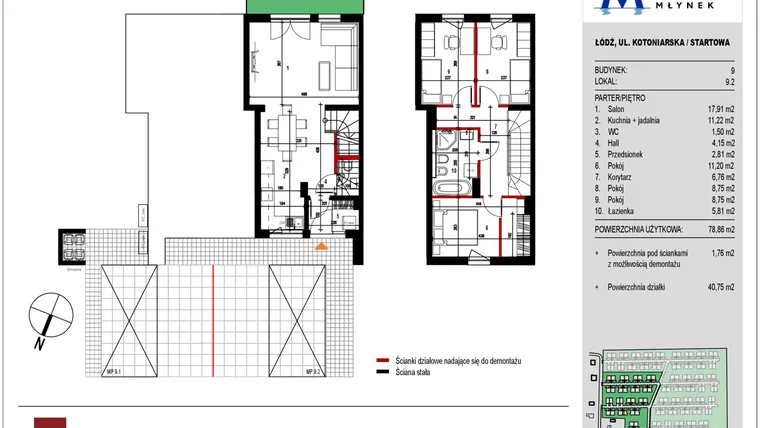 Rzut - Mieszkanie na sprzedaż 4 pokoje o powierzchni 79,02 m² - numer 9.2 w Przystań Młynek