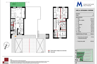 Rzut - Mieszkanie na sprzedaż 4 pokoje o powierzchni 79,02 m² - numer 9.3 w Przystań Młynek