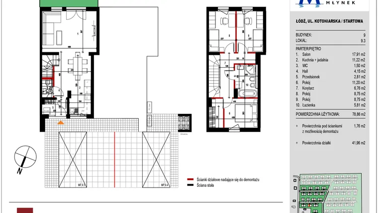 Rzut - Mieszkanie na sprzedaż 4 pokoje o powierzchni 79,02 m² - numer 9.3 w Przystań Młynek