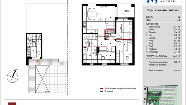 Rzut - Mieszkanie na sprzedaż 4 pokoje o powierzchni 85,4 m² - numer 14.4 w Przystań Młynek