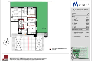 Rzut - Mieszkanie na sprzedaż 3 pokoje o powierzchni 69,85 m² - numer 54.3 w Przystań Młynek
