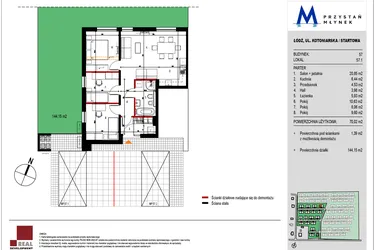 Rzut - Mieszkanie na sprzedaż 3 pokoje o powierzchni 69,85 m² - numer 57.1 w Przystań Młynek