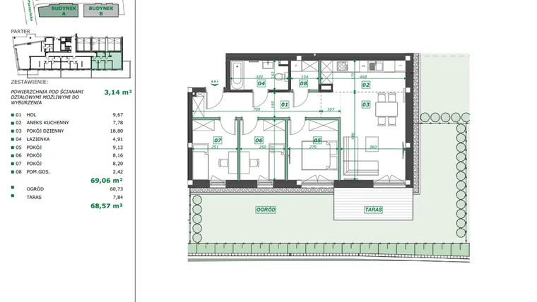 Rzut - Mieszkanie na sprzedaż 4 pokoje o powierzchni 73,17 m² - numer A.0.1 w Apartamenty Pszczyńska