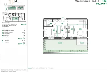 Rzut - Mieszkanie na sprzedaż 3 pokoje o powierzchni 55,35 m² - numer A.0.2 w Apartamenty Pszczyńska