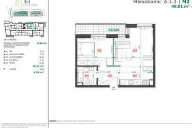 Rzut - Mieszkanie na sprzedaż 2 pokoje o powierzchni 49,3 m² - numer A.1.1 w Apartamenty Pszczyńska
