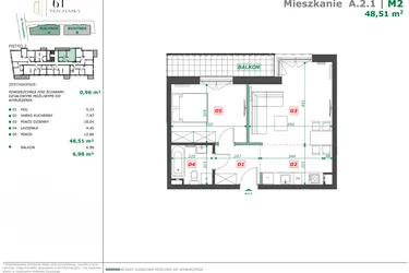 Rzut - Mieszkanie na sprzedaż 2 pokoje o powierzchni 49,21 m² - numer A.2.1 w Apartamenty Pszczyńska