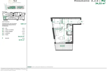 Rzut - Mieszkanie na sprzedaż 2 pokoje o powierzchni 35,31 m² - numer A.3.6 w Apartamenty Pszczyńska