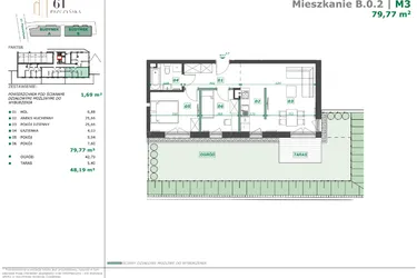 Rzut - Mieszkanie na sprzedaż 3 pokoje o powierzchni 55,7 m² - numer B.0.2 w Apartamenty Pszczyńska