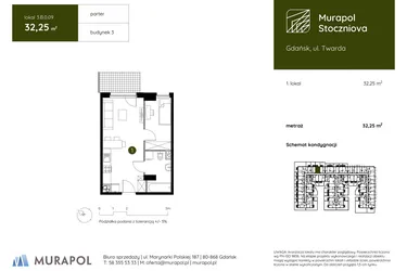 Rzut - Mieszkanie na sprzedaż 1 pokój o powierzchni 32,25 m² - numer 3.B.0.09 w Murapol Stoczniova