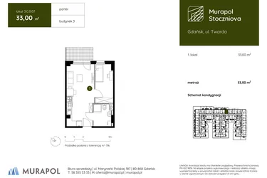 Rzut - Mieszkanie na sprzedaż 1 pokój o powierzchni 33 m² - numer 3.C.0.07 w Murapol Stoczniova